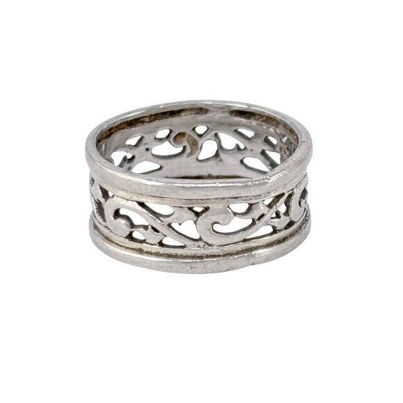 Filigree Eternity Band | Openwork Design | Vintage Sterling Silver 925 Size 6.5 - Picture 5 of 9